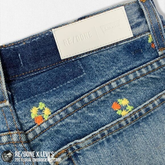 RE/DONE X LEVI’S 70s FLORAL EMBROIDERED RECONSTRUCTED VINTAGE JEANS CROPPED 26 - Picture 11 of 15